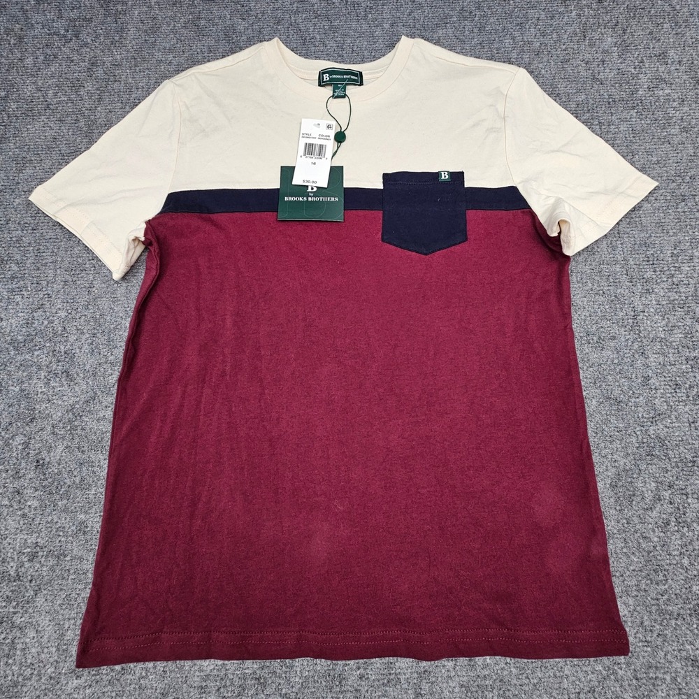 B by Brooks Brothers Boys Shirt‎ Colorblock Pocket Tee Burgundy Cream Navy 16